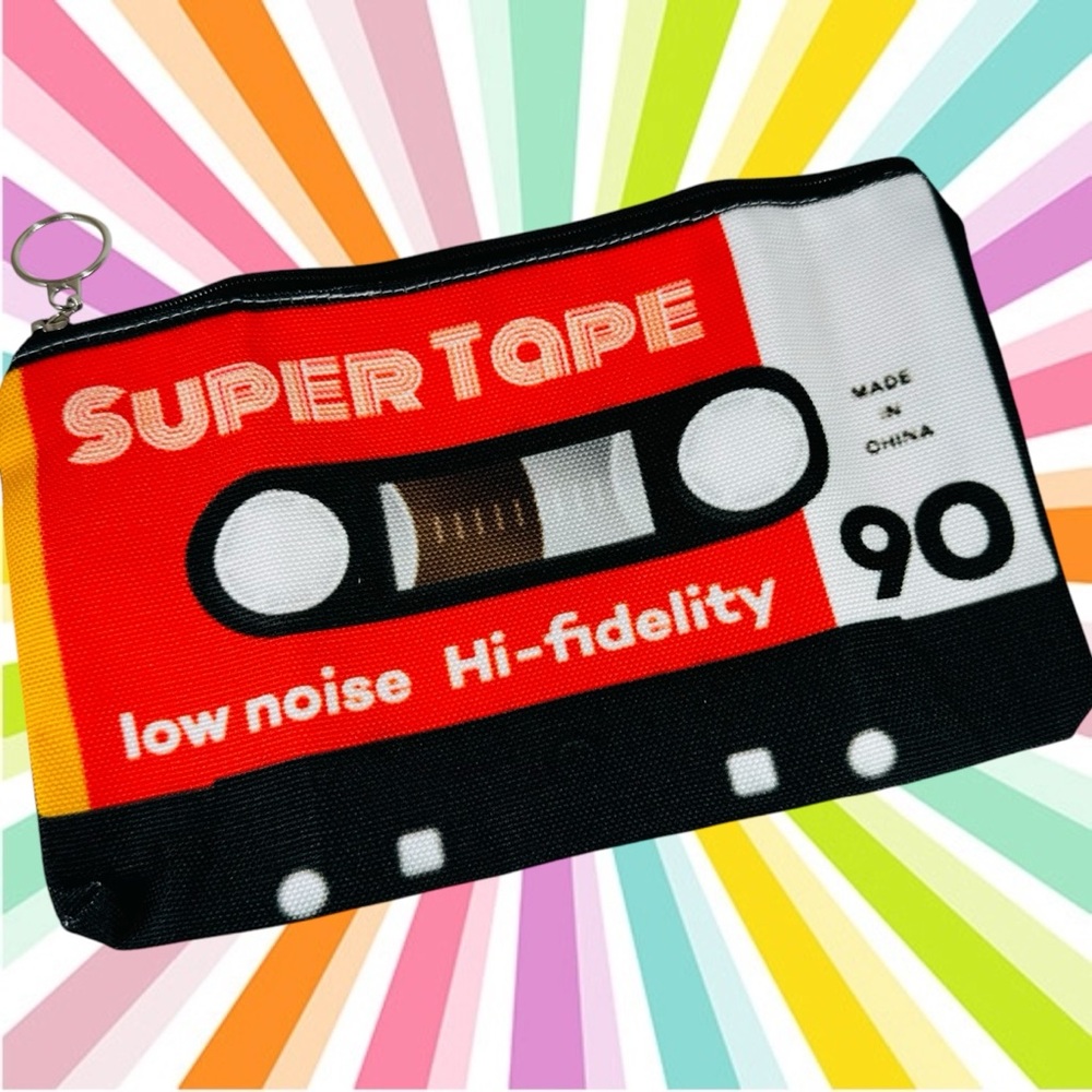 Super cool super tape, cassette shaped cosmetic make up zippered bag